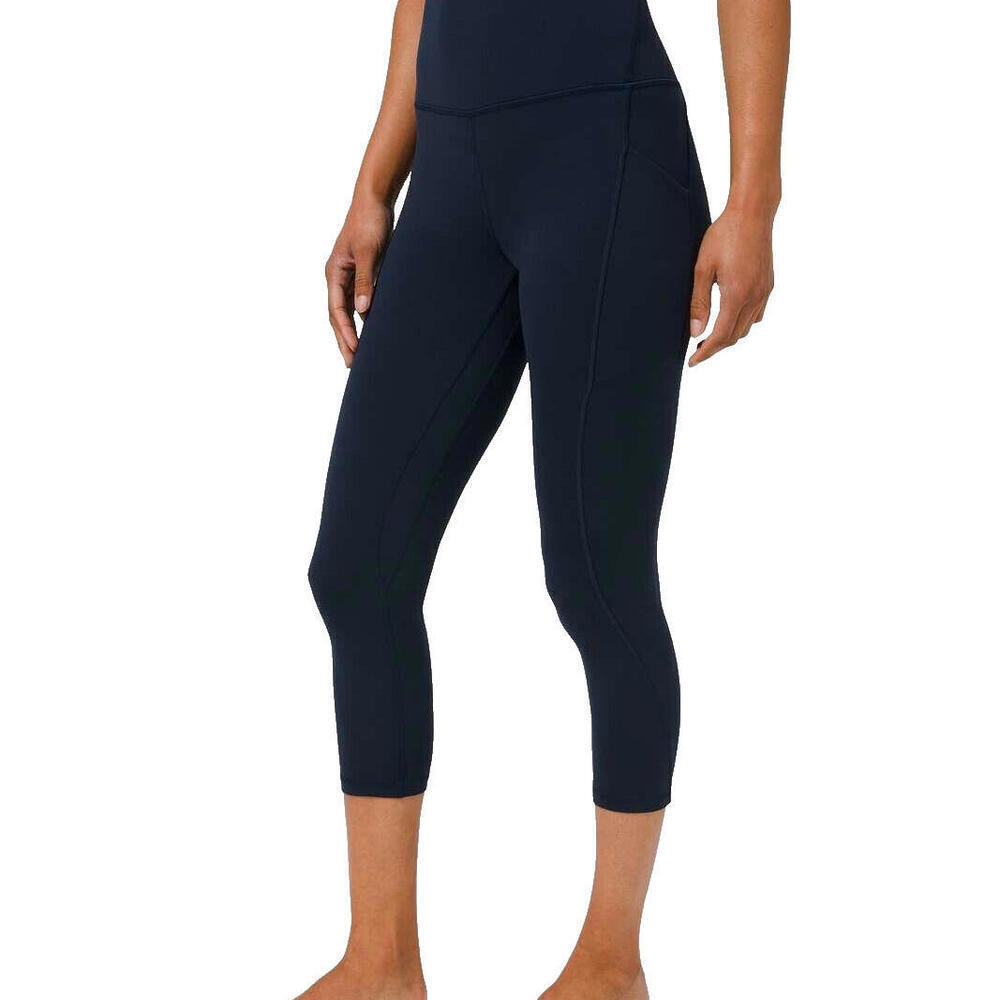 Lululemon Women's US8 Navy Blue Align High Rise Crop Legging Pockets Yoga Pants